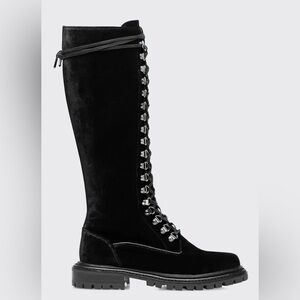 NEW AQUAZZURA Velvet Black Knee High Lace-Up Combat Boots Size: 8.5